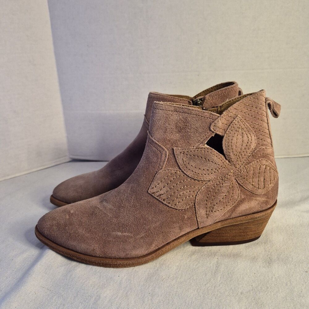 FRYE Farrah Light Rose Pink Western Booties Size 9M Floral Leather Appliqué